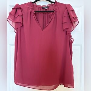 1. State Women's Ruffled Burgundy Blouse